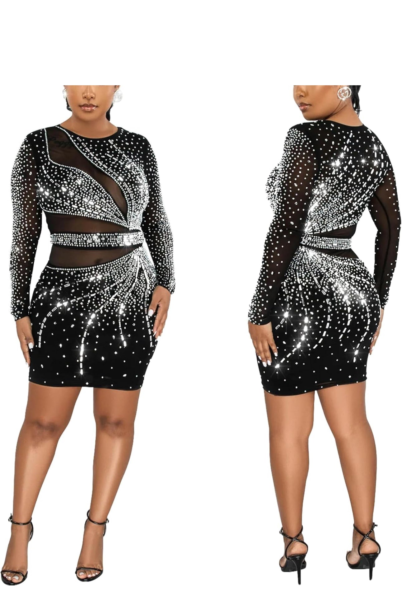 Women’s Sparkly Spaghetti Strap Mini Dress – Rhinestone Detail with Feather Hem, Club Night Outfit