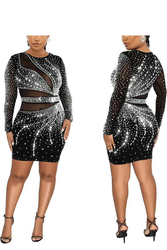 Women’s Sparkly Spaghetti Strap Mini Dress – Rhinestone Detail with Feather Hem, Club Night Outfit